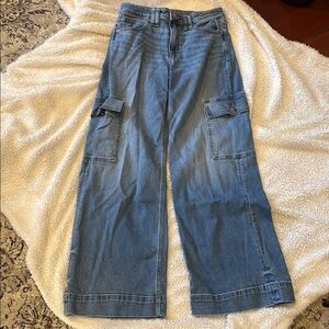 Blue Wide-Leg Cargo Jeans